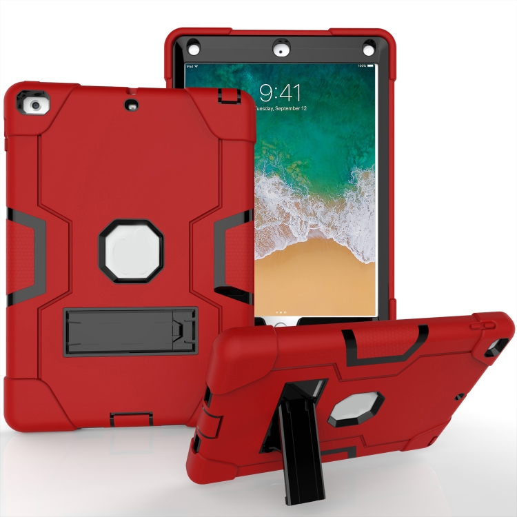 

Contrast Color Robot Shockproof Silicone + PC Protective Case with Holder For iPad 9.7 (2017) / (2018)(Red + Black)