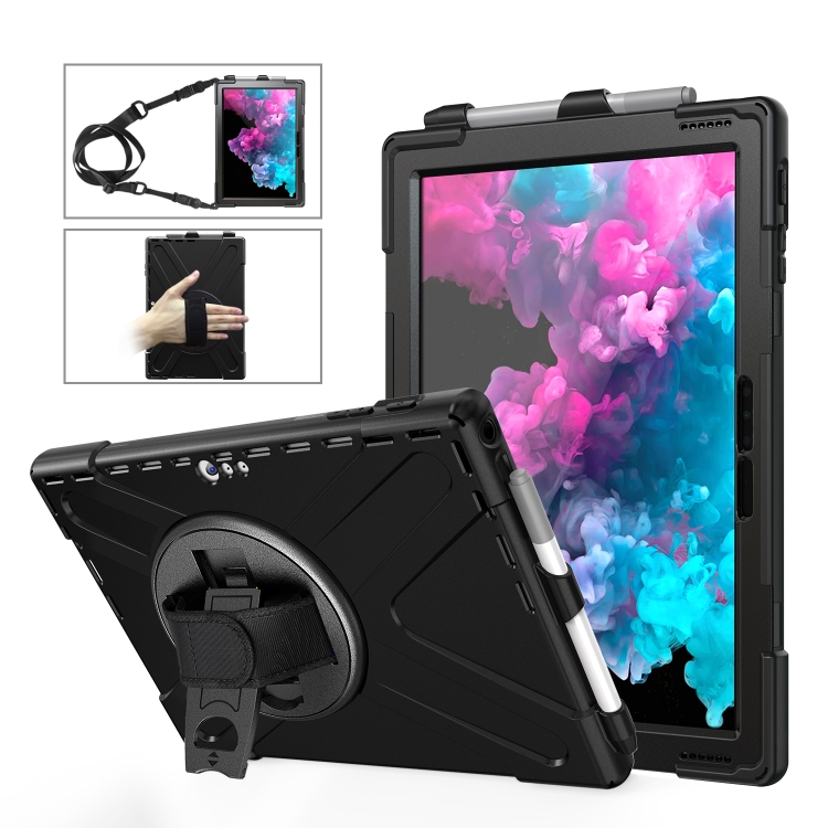 

For Microsoft Surface Pro 4 / 5 / 6 / 7 / 7+ Shockproof Colorful Silicone + PC Protective Case with Holder & Hand Strap & Pen Slot(Black)