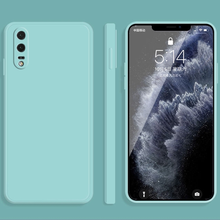 

For Huawei P20 Solid Color Imitation Liquid Silicone Straight Edge Dropproof Full Coverage Protective Case(Sky Blue)