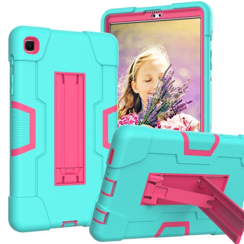 

For Samsung Galaxy Tab A7 10.4 (2020) Contrast Color Robot Shockproof Silicone + PC Protective Case with Holder(Mint Green + Rose Red)