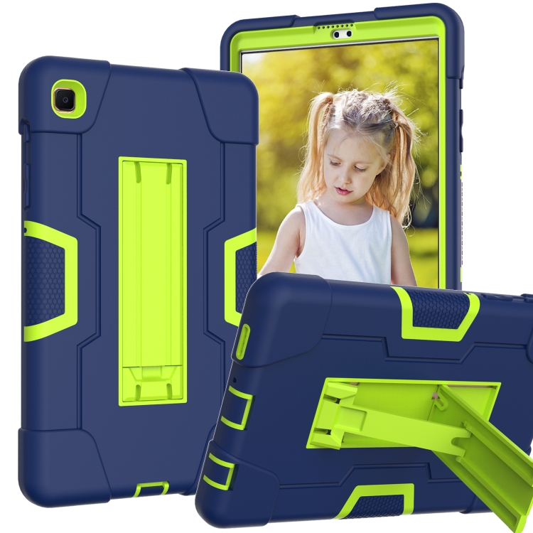 

For Samsung Galaxy Tab A7 10.4 (2020) Contrast Color Robot Shockproof Silicone + PC Protective Case with Holder(Navy Blue + Yellow Green)