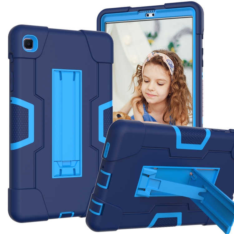 

For Samsung Galaxy Tab A7 10.4 (2020) Contrast Color Robot Shockproof Silicone + PC Protective Case with Holder(Navy Blue + Blue)