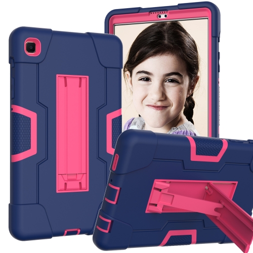 

For Samsung Galaxy Tab A7 10.4 (2020) Contrast Color Robot Shockproof Silicone + PC Protective Case with Holder(Navy Blue + Rose Red)