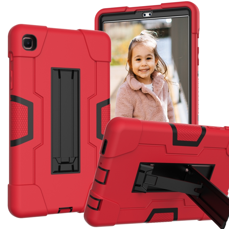 

For Samsung Galaxy Tab A7 10.4 (2020) Contrast Color Robot Shockproof Silicone + PC Protective Case with Holder(Red + Black)