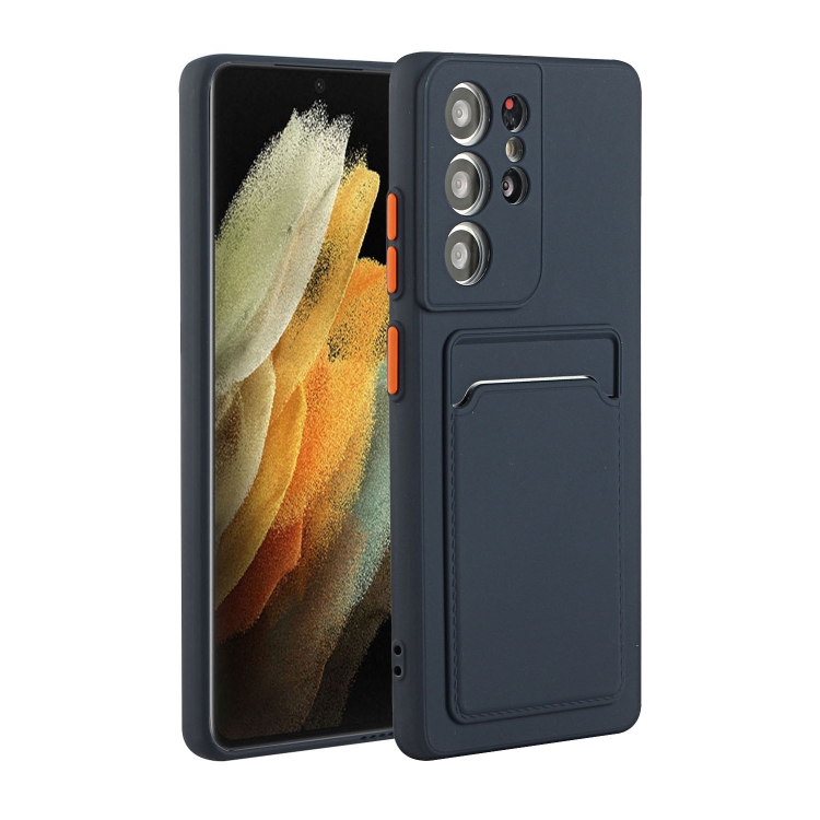 

For Samsung Galaxy S21 Ultra 5G Card Slot Design Shockproof TPU Protective Case(Dark Blue)