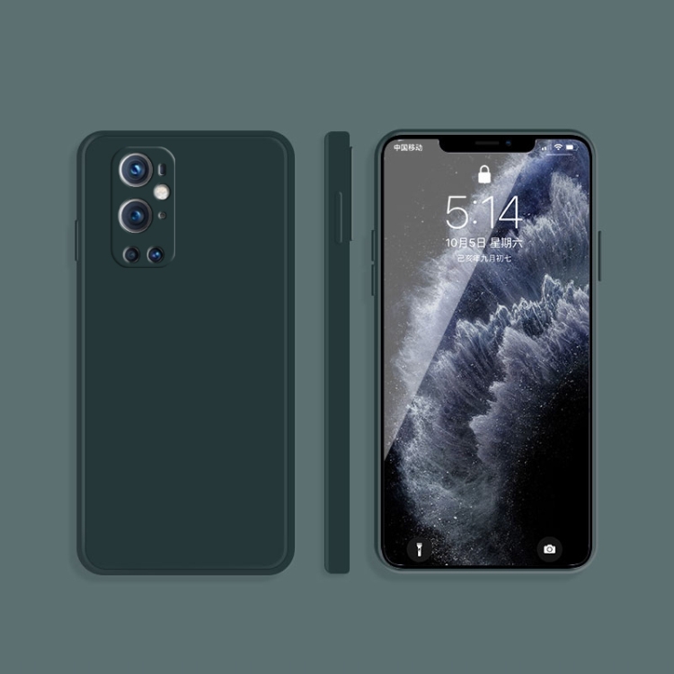 

For OnePlus 9 Pro Solid Color Imitation Liquid Silicone Straight Edge Dropproof Full Coverage Protective Case(Dark Green)