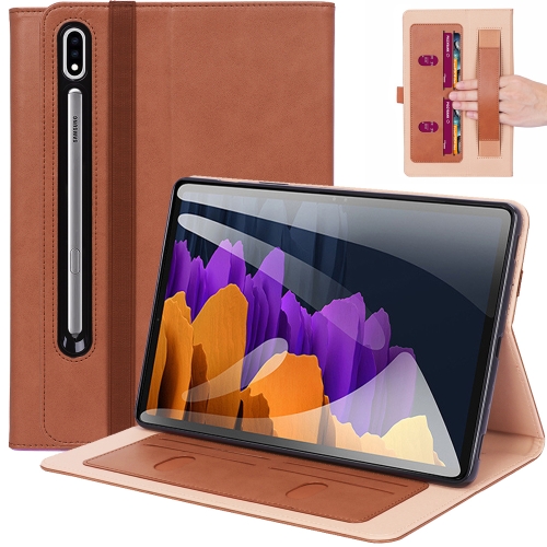 

For Samsung Galaxy Tab S8+ / Tab S8 Plus / Tab S7 FE / Tab S7+ / T970 Business Retro PU Horizontal Flip Leather Case with Holder & Card Slots & Hand Strap(Brown)