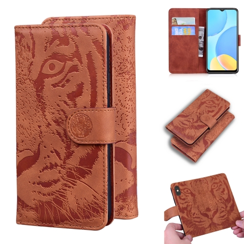 

For OPPO A15 / A15S Tiger Embossing Pattern Horizontal Flip Leather Case with Holder & Card Slots & Wallet(Brown)