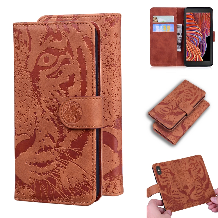 

For Samsung Galaxy Xcover 5 Tiger Embossing Pattern Horizontal Flip Leather Case with Holder & Card Slots & Wallet(Brown)
