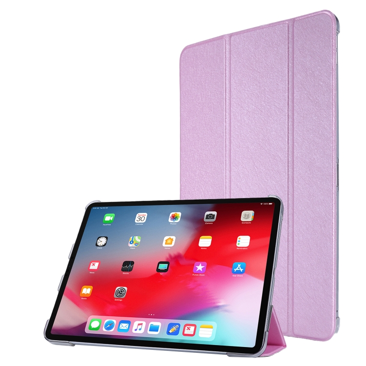 

Silk Texture Three-fold Horizontal Flip Leather Tablet Case with Holder & Pen Slot For iPad Pro 12.9 (2021)(Pink)
