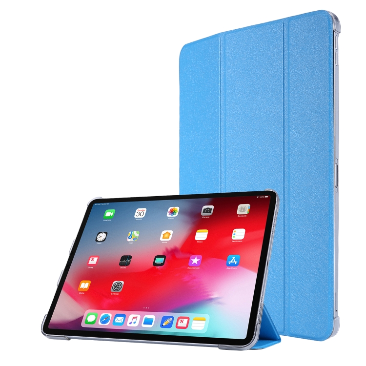 

Silk Texture Three-fold Horizontal Flip Leather Tablet Case with Holder & Pen Slot For iPad Pro 11 (2021)(Sky Blue)