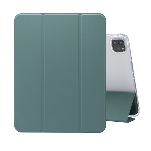 

Three-folding Electric Pressed Skin Texture Horizontal Flip Shockproof Transparent TPU + PU Leather Tablet Case with Holder & Pen Slot & Sleep / Wake-up Function For iPad Pro 11 (2021)(Dark Green)