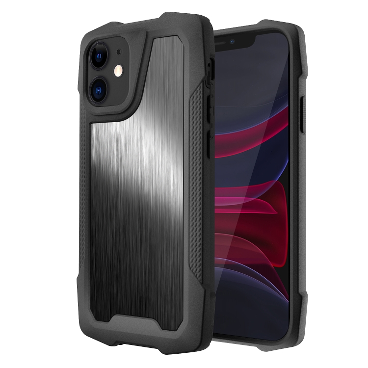 

Stainless Steel Metal PC Back Cover + TPU Heavy Duty Armor Shockproof Case For iPhone 11(Brush Black)