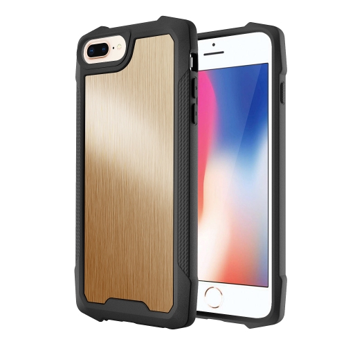 

Stainless Steel Metal PC Back Cover + TPU Heavy Duty Armor Shockproof Case For iPhone 8 Plus / 7 Plus(Brush Gold)