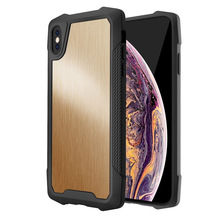 

Stainless Steel Metal PC Back Cover + TPU Heavy Duty Armor Shockproof Case For iPhone XS Max(Brush Gold)