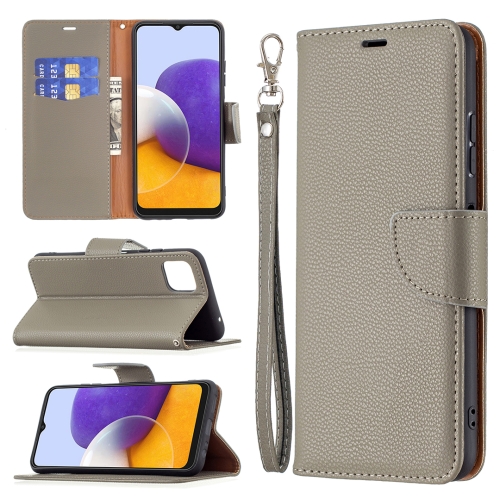 

For Samsung Galaxy A22 5G Litchi Texture Pure Color Horizontal Flip Leather Case with Holder & Card Slots & Wallet & Lanyard(Gray)