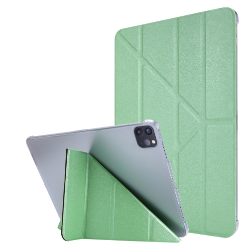 

For iPad Pro 12.9 2022 / 2021 Silk Texture Horizontal Deformation Flip Leather Tablet Case with Holder(Green)