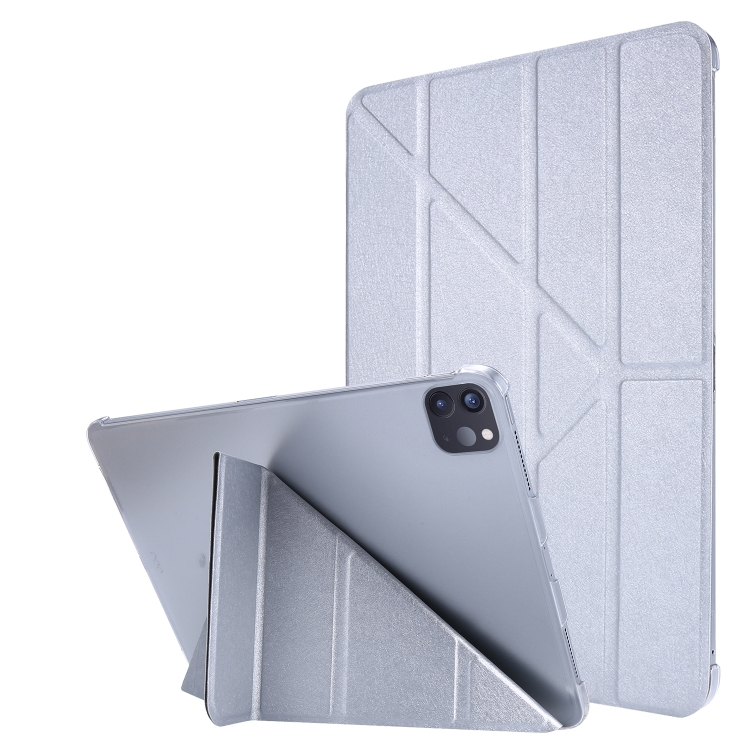 

Silk Texture Horizontal Deformation Flip Leather Tablet Case with Holder For iPad Pro 12.9 2021(Silver)