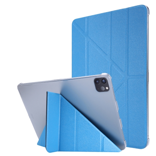 

Silk Texture Horizontal Deformation Flip Leather Tablet Case with Holder For iPad Pro 12.9 2021(Light Blue)