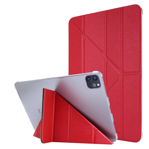 

Silk Texture Horizontal Deformation Flip Leather Tablet Case with Holder For iPad Pro 12.9 2021(Rose Red)