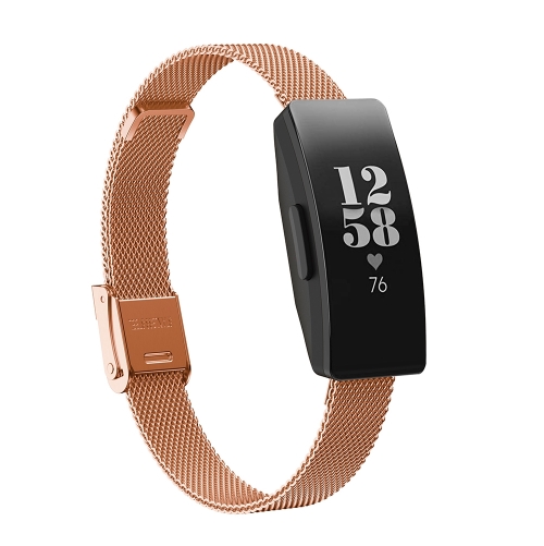 

For Fitbit Ace 3 / Inspire 2 Double Insurance Buckle Milanese Replacement Strap Watchband(Rose Gold)