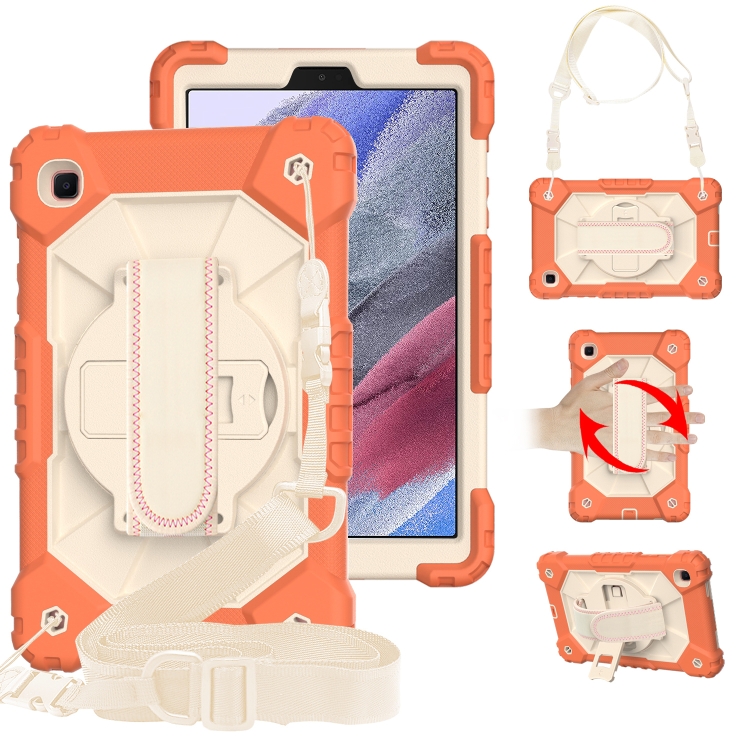

For Samsung Galaxy Tab A7 Lite T220 / T225 Contrast Color Robot Shockproof Silicon + PC Protective Case with Holder & Shoulder Strap(Coral Orange Beige)