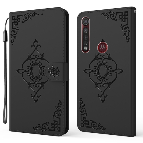 

For Motorola Moto G8 Plus Embossed Fortune Flower Pattern Horizontal Flip Leather Case with Holder & Card Slot & Wallet & Lanyard(Black)