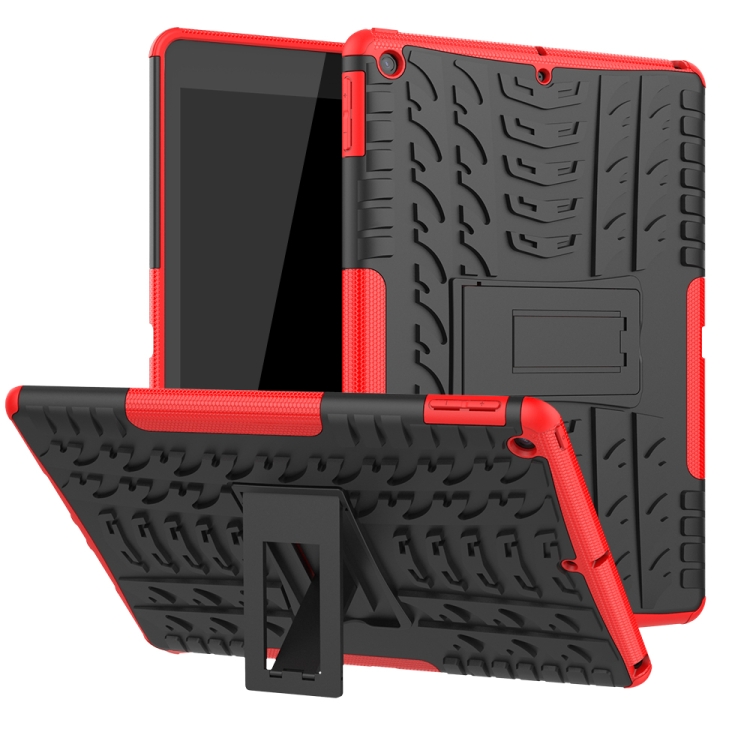 

For iPad 10.2 Tire Texture TPU + PC Shockproof Case with Holder(Red)