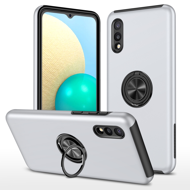 

For Samsung Galaxy A02 EU Version PC + TPU Shockproof Magnetic Protective Case with Invisible Ring Holder(Silver)