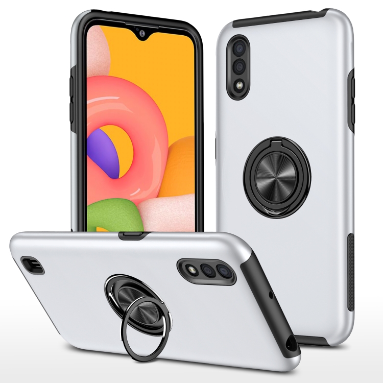 

For Samsung Galaxy A01 PC + TPU Shockproof Magnetic Protective Case with Invisible Ring Holder(Silver)