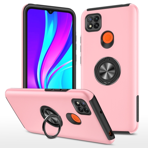 

For Xiaomi Redmi 9C PC + TPU Shockproof Magnetic Protective Case with Invisible Ring Holder(Rose Gold)