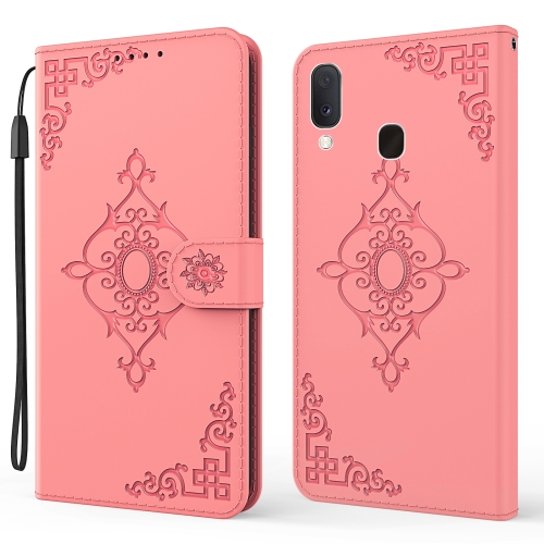 

For Samsung Galaxy A10e / A20e Embossed Fortune Flower Pattern Horizontal Flip Leather Case with Holder & Card Slot & Wallet & Lanyard(Pink)