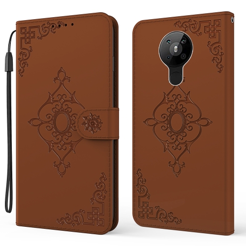 

For Nokia 5.3 Embossed Fortune Flower Pattern Horizontal Flip Leather Case with Holder & Card Slot & Wallet & Lanyard(Brown)