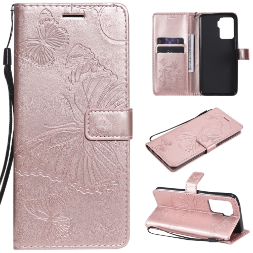 

For OPPO A94 5G / F19 Pro / Reno 5F Pressed Printing Butterfly Pattern Horizontal Flip PU Leather Case with Holder & Card Slots & Wallet & Lanyard(Rose Gold)