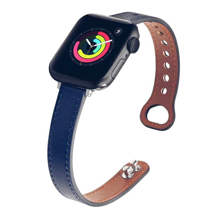 

Double Nail Leather Watch Band For Apple Watch Series 7 41mm / 6 & SE & 5 & 4 40mm / 3 & 2 & 1 38mm(Blue)