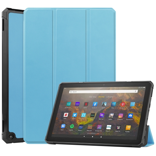 

For Amazon Kindle Fire HD 10 (2021) Custer Texture Horizontal Flip Leather Case with Three-folding Holder & Sleep / Wake-up Function(Sky Blue)