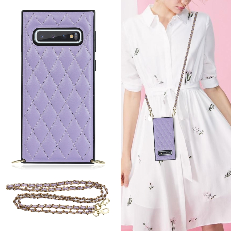 For Samsung Galaxy S10 Elegant Rhombic Pattern Microfiber Leather