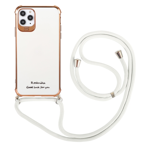 

Electroplating TPU Four-Corner Shockproof Protective Case with Lanyard For iPhone 12 Pro Max(White)