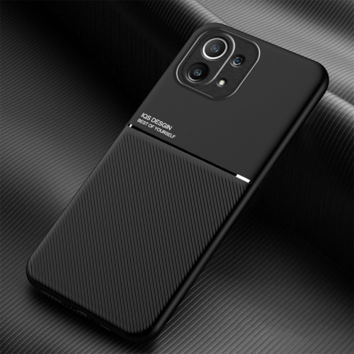 

For Xiaomi Mi 11 Lite 5G Classic Tilt Strip Grain Magnetic Shockproof PC + TPU Case(Black)
