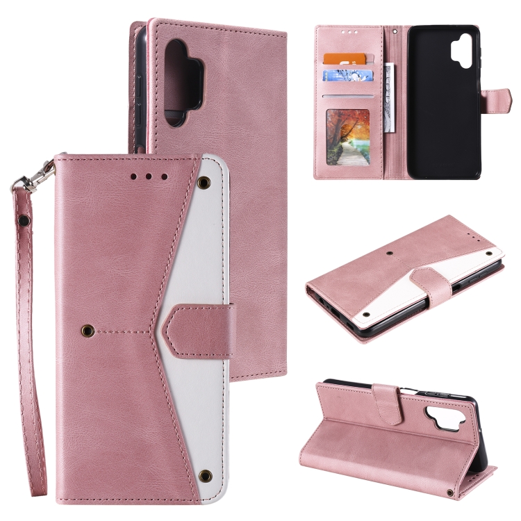 

For Samsung Galaxy A32 5G Stitching Calf Texture Horizontal Flip Leather Case with Holder & Card Slots & Wallet(Rose Gold)