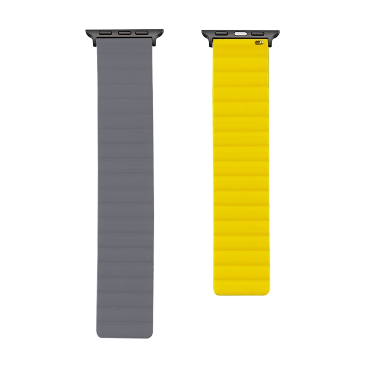 

Silicone Magnetic Watch Band For Apple Watch Series 7 45mm / 6 & SE & 5 & 4 44mm / 3 & 2 & 1 42mm(Grey+Yellow)