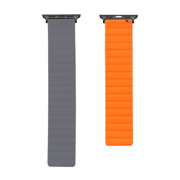 

Silicone Magnetic Watch Band For Apple Watch Series 7 45mm / 6 & SE & 5 & 4 44mm / 3 & 2 & 1 42mm(Grey+Orange)