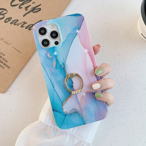 

Frosted Watercolor Marble TPU Protective Case with Ring Holder For iPhone 11(Baby Blue)