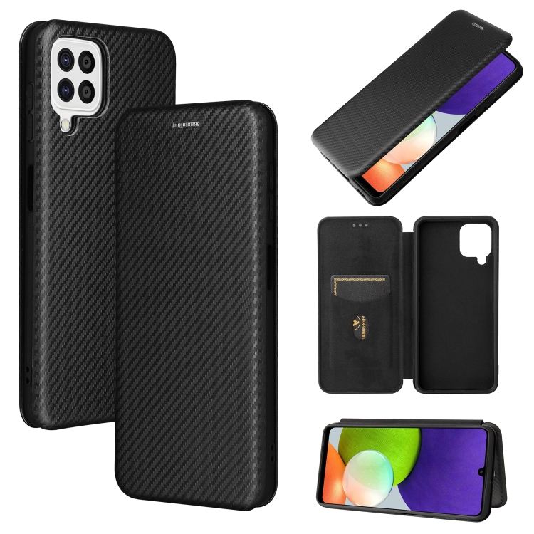 

For Samsung Galaxy A22 4G Carbon Fiber Texture Magnetic Horizontal Flip TPU + PC + PU Leather Case with Card Slot(Black)