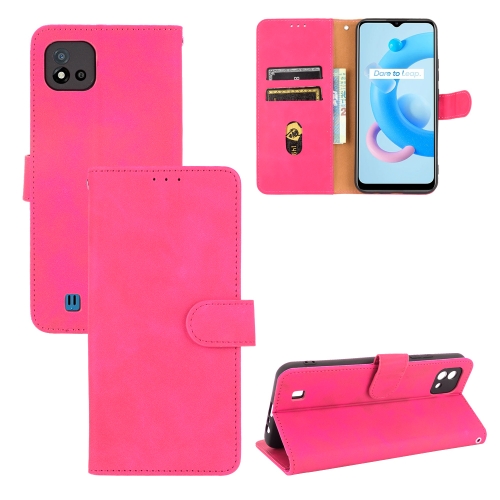 

For OPPO Realme C11 (2021) / Realme C20 Solid Color Skin Feel Magnetic Buckle Horizontal Flip Calf Texture PU Leather Case with Holder & Card Slots & Wallet(Rose Red)