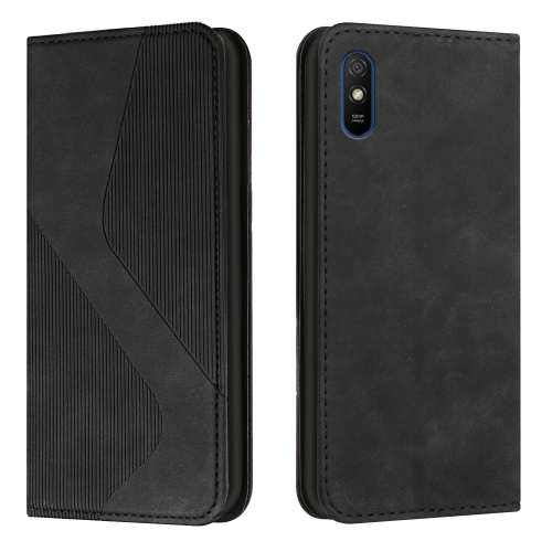 

For Xiaomi Redmi 9A Skin Feel Magnetic S-type Solid Color Horizontal Flip Leather Case with Holder & Card Slot & Wallet(Black)