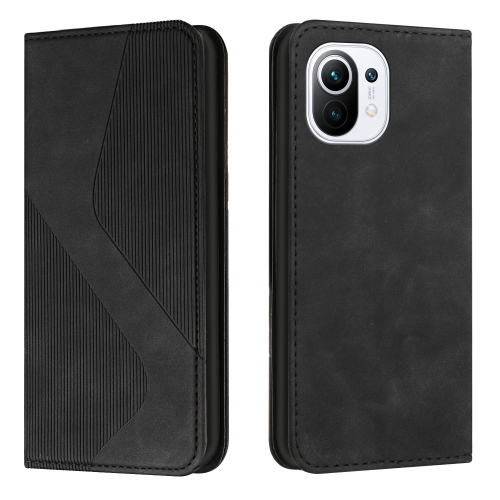 

For Xiaomi Mi 11 Skin Feel Magnetic S-type Solid Color Horizontal Flip Leather Case with Holder & Card Slot & Wallet(Black)