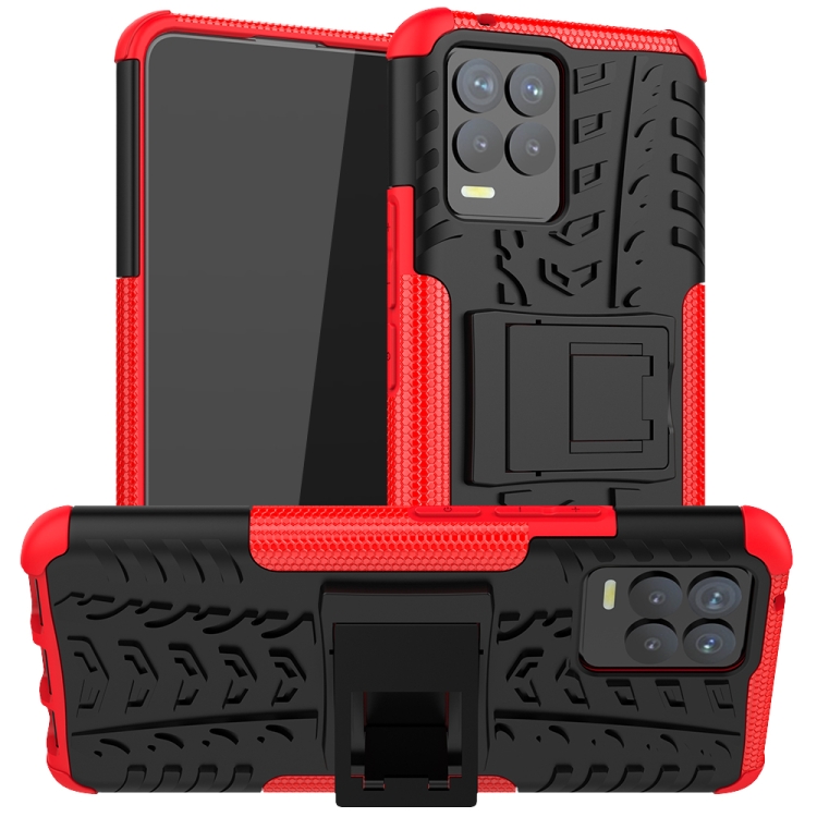 

For OPPO Realme 8 / 8 Pro Tire Texture Shockproof TPU+PC Protective Case with Holder(Red)