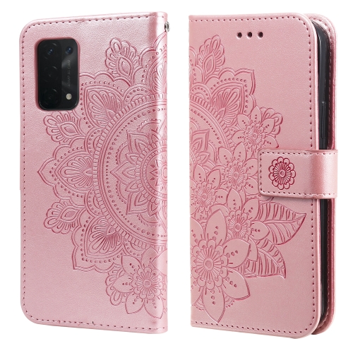 

For OPPO A74 4G / F19 4G 7-petal Flowers Embossing Pattern Horizontal Flip PU Leather Case with Holder & Card Slots & Wallet & Photo Frame(Rose Gold)