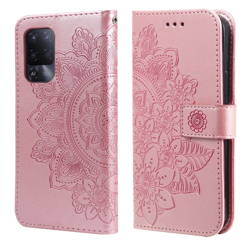 

For OPPO A94 5G / F19 Pro+ / Reno5 Z 5G 7-petal Flowers Embossing Pattern Horizontal Flip PU Leather Case with Holder & Card Slots & Wallet & Photo Frame(Rose Gold)